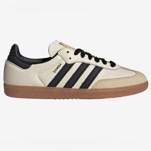 ADIDAS SAMBA LEATHER SNEAKER CREAM/BLACK/BEIGE SIZE US9